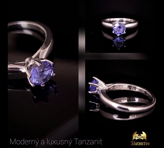Zlatý zásnubný prsteň s tanzanitom