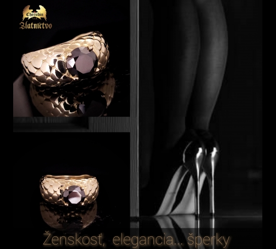 Zlatý luxusný prsteň s čiernym diamantom