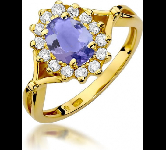Zlatý briliantový prsteň s Tanzanitom